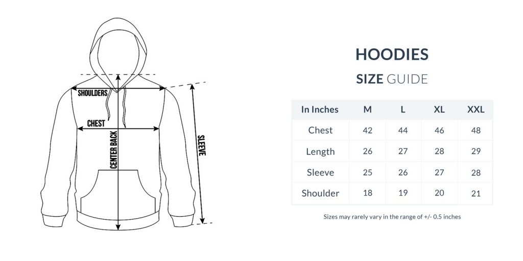 Hoodies size guide