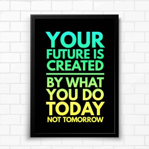 Your Future Is Created By What You Do Today Not Tomorrow Motivational Wall Poster and Inspirational Quote for Office and Home